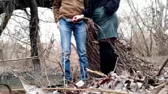 Play Crazy MILF Helps with Pee and Sucks Dick Outdoors